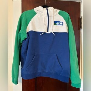 Retro Seattle Seahawks Hoodie Sweatshirt | New Era | Green/Blue/White | Medium